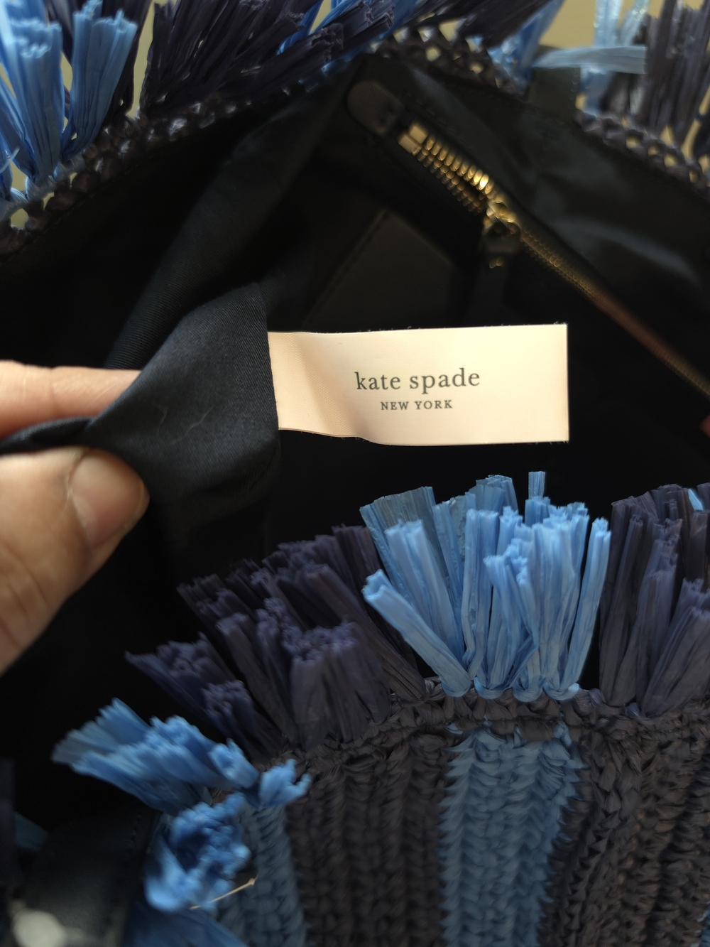 Kate Spade blue striped crochet fringe tote - Picture 8 of 11